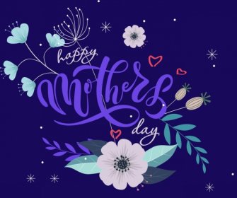 Mother Day Banner Violet Texts Calligraphy Flowers Decoration