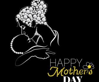 Mother Day Card Design On Black White Background