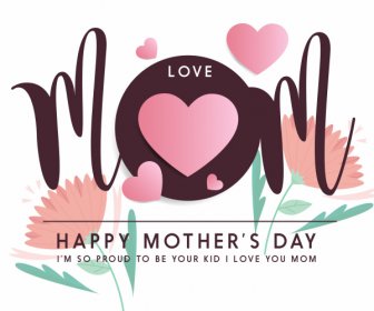 Mother Day Card Template Calligraphy Hearts Botany Decor