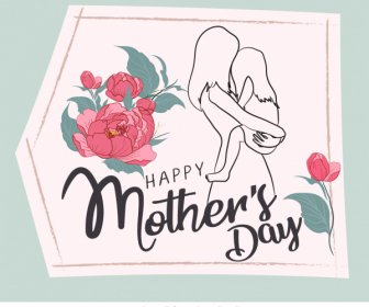 mother day card template elegant handdrawn vintage sketch