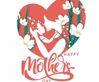 Mother Day Design Elements Sentiment Flora Heart Sketch