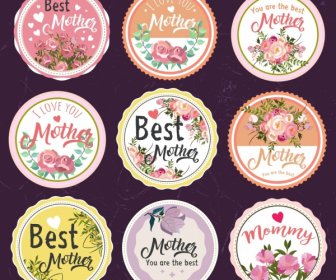 Mother Day Labels Collection Colorful Flowers Decoration