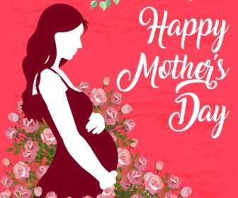 Madre Día Cartel Mujer Embarazada De Decoración De Flores