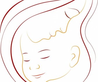 Mother Kid Background Colored Curves Outline