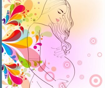 Motherhood Background Multicolored Flowers Decoration Pregnancy Sketch