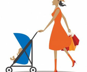 Материнство тема Дизайн женщина и ребенок тележки украшения
