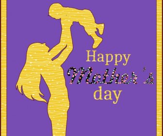 Mütter Tag Banner Design Silhouette Auf Violettem Hintergrund