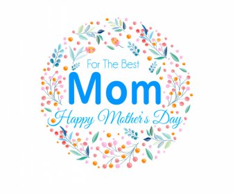 Mothers Day Greeting Card Template Circle Flowers Wreath Texts Decor