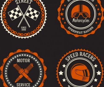 오토바이 광고 우표 원형 톱니 모양의 디자인 어두운 장식