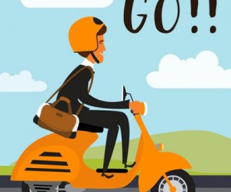 Diseño De Dibujos Animados Iconos De Scooter Moto Fondo Jinete
