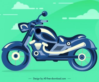 Шаблон значка мотоцикла цветной плоский эскиз современный стильный