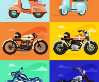 Modelos De ícones De Motocicleta Esboço Clássico Moderno Colorido
