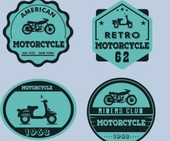 摩托车标志集蓝色复古平面设计