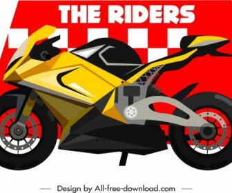 Motorradrennen-Banner-Vorlage Modernes Motorrad-Ikonen-Dekor
