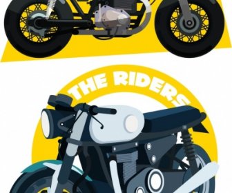 Motorbike Race Banners Classical Colored 3d Design