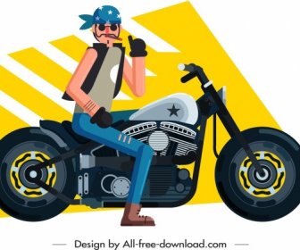 Motorbike Rider Icon Cartoon Character Sketch