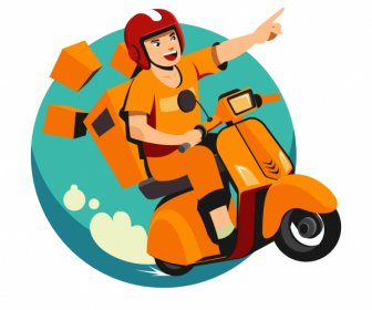バイクの荷送人アイコンモーションスケッチ漫画のキャラクターデザイン