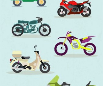 Sepeda Motor Ikon Set Vektor Ilustrasi Dengan Berbagai Gaya