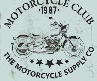 Moto Club Banner Diseño Vintage Negro Ornamento Blanco
