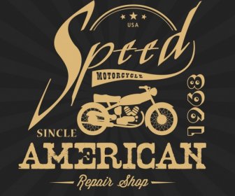 Motorcycle Repair Shop Logo Retro Diseño De Silueta Caligrafía