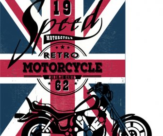 झंडा पृष्ठभूमि पर मोटरसाइकिल शो बैनर डिजाइन