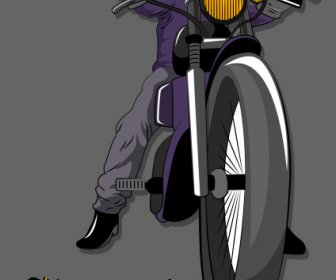 Ikona Motocyklista Kolorowy Szkic 3D