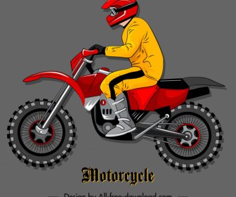 Motorcyclist Icon Modern Cartoon Sketch Colorful Flat