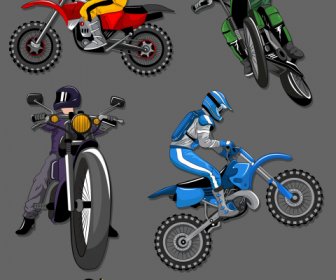 Motorcyclist Icons Dynamic Design Colored 3d Sketch