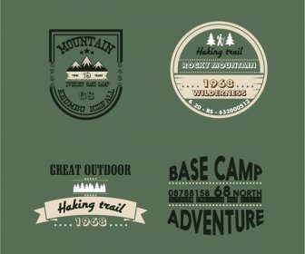 ビンテージ デザインの山冒険ロゴ コレクション