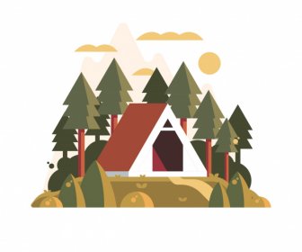Mountain Camping Background Colorful Classic Design