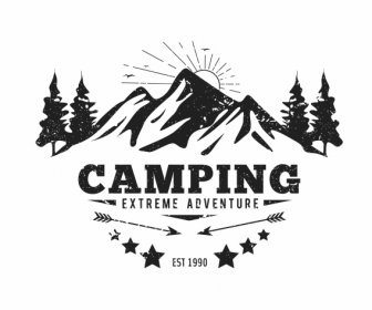 Gunung Camping Banner Vintage Desain Handdrawn