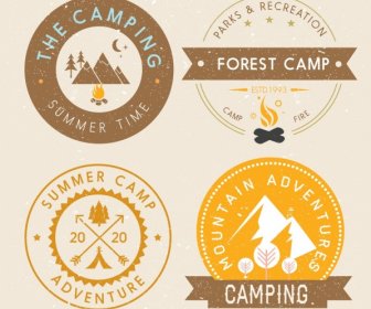 Mountain Camping Logotipos Retro Etiqueta Redonda