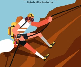 Mountain Climbing Banner Climber Icon Colored Cartoon Character