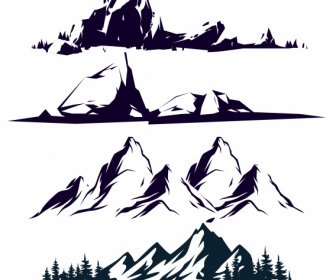 Mountain Icons Black White Classical Handdrawn Sketch