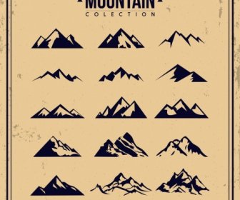 Mountain Icons Collection Retro Design Various Shapes Sketch
