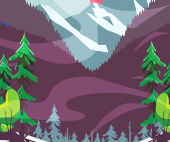 山湖山水畫色彩繽紛的經典裝飾