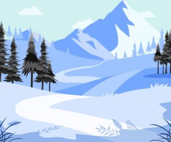 المناظر الطبيعية الجبلية الخلفية الثلوج الشتوية موضوع تصميم الكرتون