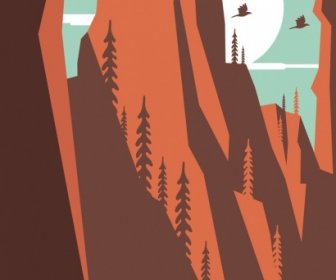 Mountain Landscape Drawing Colored Cartoon Design