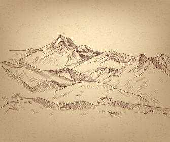 山の風景スケッチ手描きスタイル