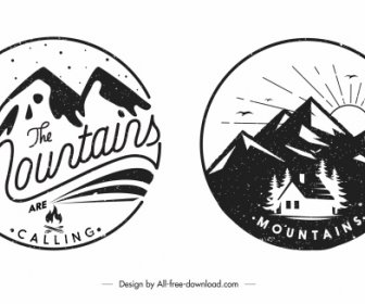 Templat Logo Gunung Desain Retro Putih Hitam