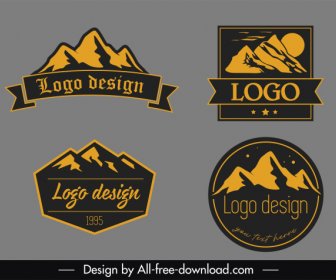 Logotipos De Montaña Plantillas Plana Retro Dibujado A Mano Diseño