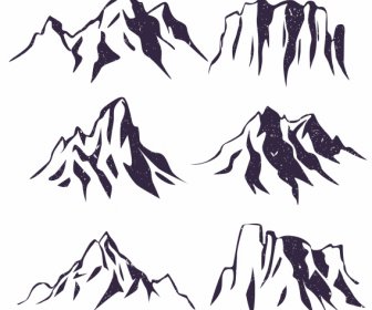 Mountain Peak Icons Classical Handdrawn Design