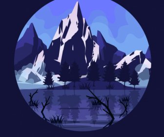 Mountain Scenery Background Dark Colored Classic Circle Isolation