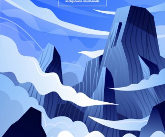 Mountain Sky Scene Background Colored Cartoon Design