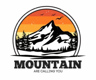 Templat Label Pendakian Gunung Sketsa Handdrawn Retro
