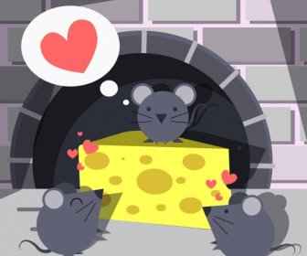 Mouse Background Cheese Icon Cute Cartoon Design