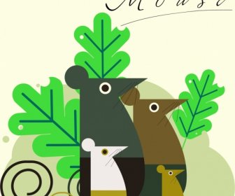Mouse Family Background Classical Colored Flat Design
