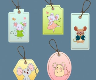 Mouse Tags Templates Cute Colored Stylized Icons Decor
