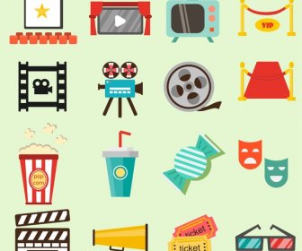 Movie Film Icons Illustration With Colored Flat Style