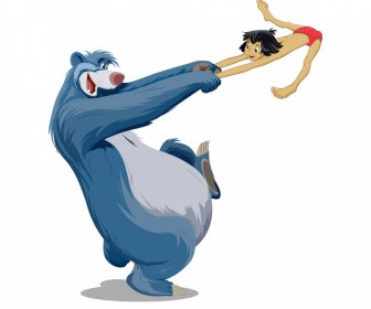 mowgli baloo the jungle book icon dynamic joyful bear boy characters sketch